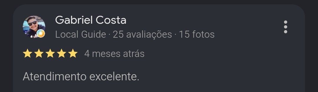 Avaliação 5 estrelas de Gabriel Costa, Local Guide com 25 avaliações, no Google