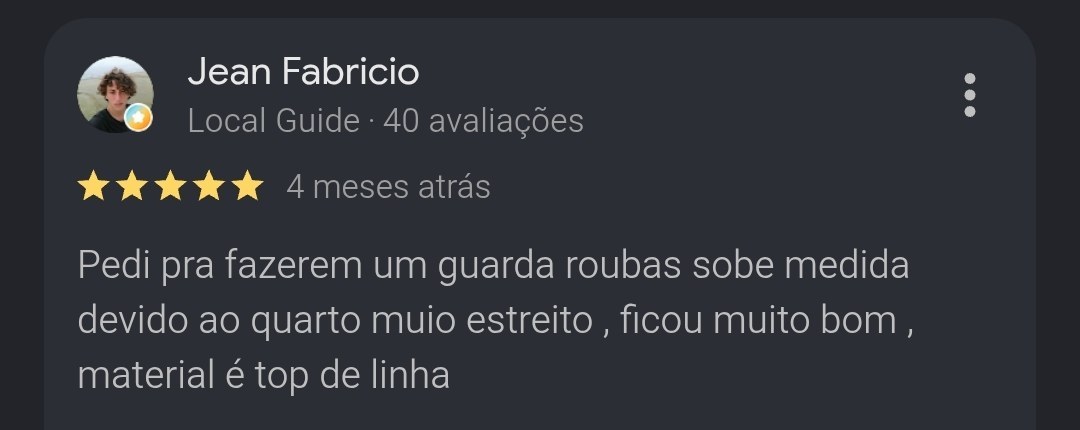 Avaliação 5 estrelas de Jean Fabricio, Local Guide com 40 avaliações, no Google